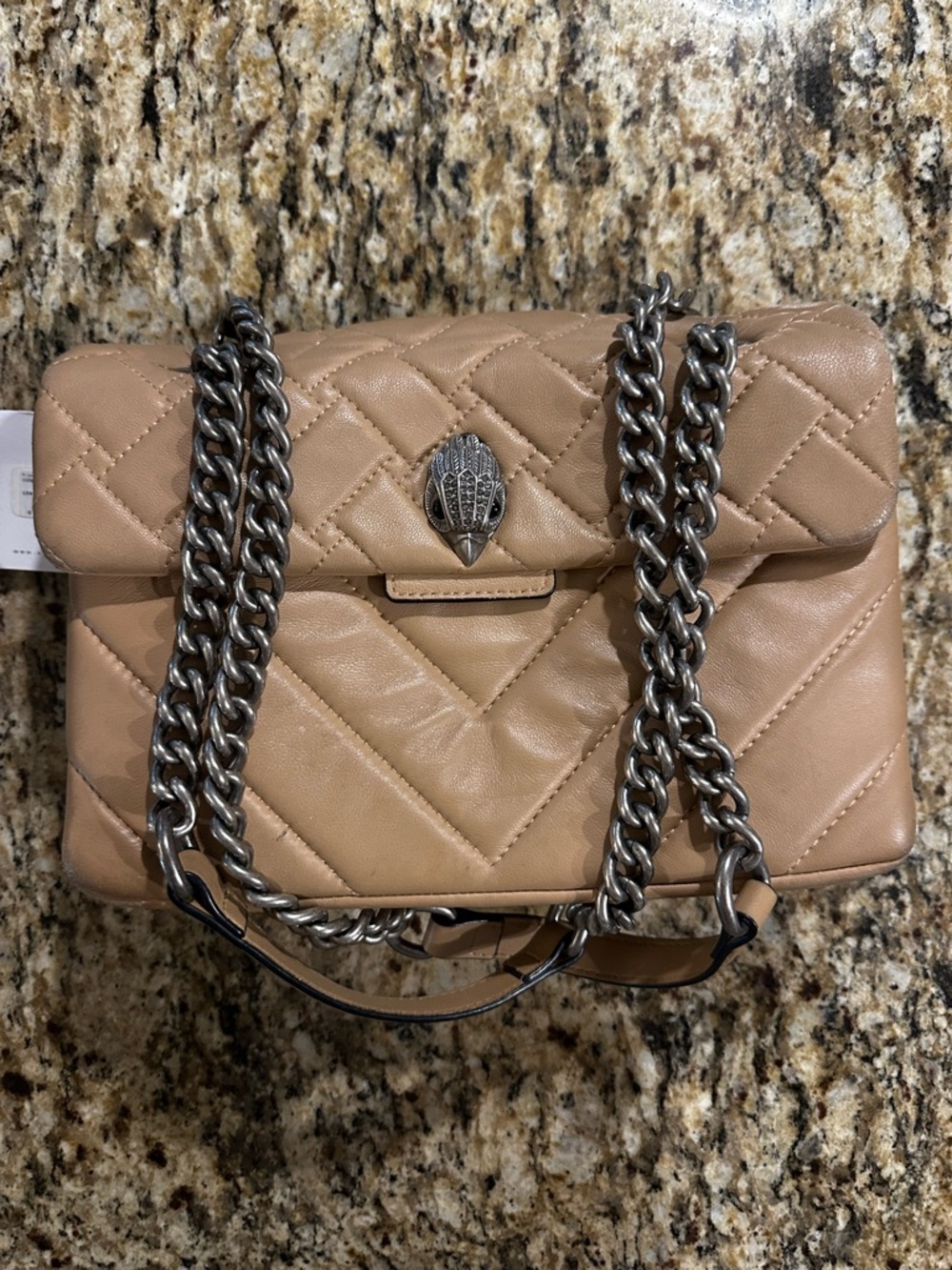Kurt Geiger London Quilted Tan Leather Shoulder Bag with Chain Strap - Picture 3 of 16